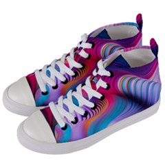 Colorful 3d Waves Creative Wave Waves Wavy Background Texture Women s Mid-top Canvas Sneakers by uniart180623