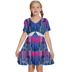 Retro Cityscape Artist Artwork Digital Art Kids  Short Sleeve Tiered Mini Dress by uniart180623