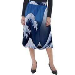 The Great Wave Off Kanagawa Classic Velour Midi Skirt  by Grandong