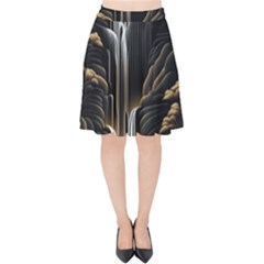 Waterfall Water Nature Springs Velvet High Waist Skirt by Simbadda