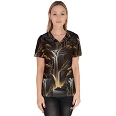 Waterfall Water Nature Springs Women s V-neck Scrub Top by Simbadda