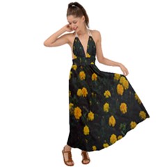 Bloomed Yellow Petaled Flower Plants Backless Maxi Beach Dress by artworkshop