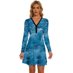 Blue Water Speech Therapy Long Sleeve Deep V Mini Dress  by artworkshop