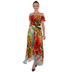 Gathering Sping Flowers Wallpapers Off Shoulder Open Front Chiffon Dress by artworkshop