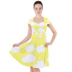 Cute Yellow White Clouds Cap Sleeve Midi Dress by ConteMonfrey