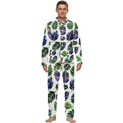 Leaves Watercolor Ornamental Decorative Design Men s Long Sleeve Velvet Pocket Pajamas Set by Simbadda