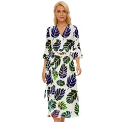 Leaves Watercolor Ornamental Decorative Design Midsummer Wrap Dress by Simbadda