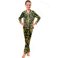 Sunflowers Yellow Flowers Flowers Digital Drawing Kids  Satin Long Sleeve Pajamas Set by Simbadda