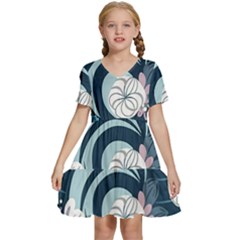 Flowers Pattern Floral Ocean Abstract Digital Art Kids  Short Sleeve Tiered Mini Dress by Simbadda