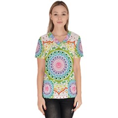 Mandala Pattern Rainbow Pride Women s V-neck Scrub Top by Simbadda