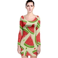 Cute Watermelon Seamless Pattern Long Sleeve Velvet Bodycon Dress by Simbadda