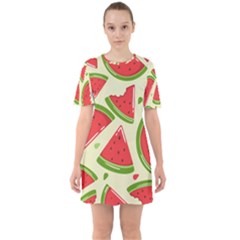 Cute Watermelon Seamless Pattern Sixties Short Sleeve Mini Dress by Simbadda