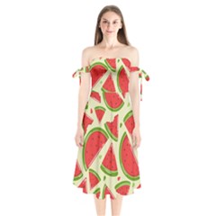 Cute Watermelon Seamless Pattern Shoulder Tie Bardot Midi Dress by Simbadda