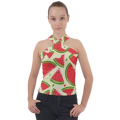 Cute Watermelon Seamless Pattern Cross Neck Velour Top by Simbadda