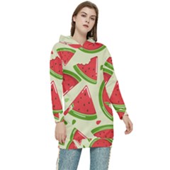 Cute Watermelon Seamless Pattern Women s Long Oversized Pullover Hoodie by Simbadda