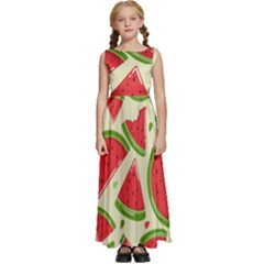 Cute Watermelon Seamless Pattern Kids  Satin Sleeveless Maxi Dress by Simbadda