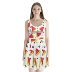 Cute Smiling Watermelon Seamless Pattern White Background Split Back Mini Dress  by Simbadda