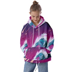 Tsunami Waves Ocean Sea Nautical Nature Water Unique Kids  Oversized Hoodie by Simbadda