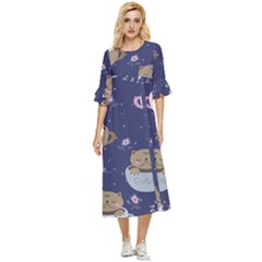 Cute Kittens Sleep Sweetly Mugs Double Cuff Midi Dress by Simbadda