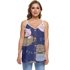 Cute Kittens Sleep Sweetly Mugs Casual Spaghetti Strap Chiffon Top by Simbadda