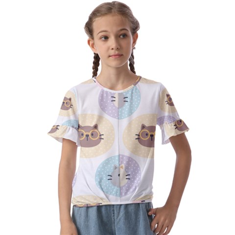 Cute Cat Seamless Pattern Background Kids  Cuff Sleeve Scrunch Bottom Tee by Simbadda