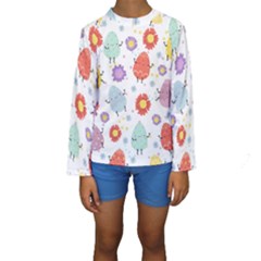 Easter Seamless Pattern With Cute Eggs Flowers Kids  Long Sleeve Swimwear by Simbadda