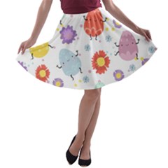 Easter Seamless Pattern With Cute Eggs Flowers A-line Skater Skirt by Simbadda