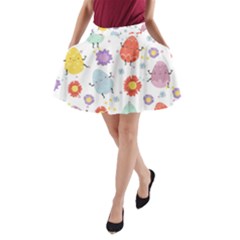 Easter Seamless Pattern With Cute Eggs Flowers A-line Pocket Skirt by Simbadda