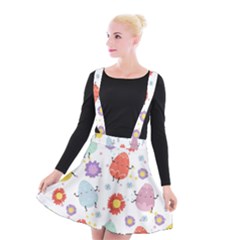 Easter Seamless Pattern With Cute Eggs Flowers Suspender Skater Skirt by Simbadda