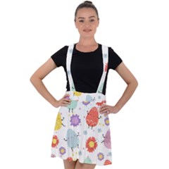 Easter Seamless Pattern With Cute Eggs Flowers Velvet Suspender Skater Skirt by Simbadda