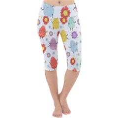 Easter Seamless Pattern With Cute Eggs Flowers Lightweight Velour Cropped Yoga Leggings by Simbadda