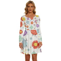 Easter Seamless Pattern With Cute Eggs Flowers Long Sleeve Wide Neck Velvet Dress by Simbadda