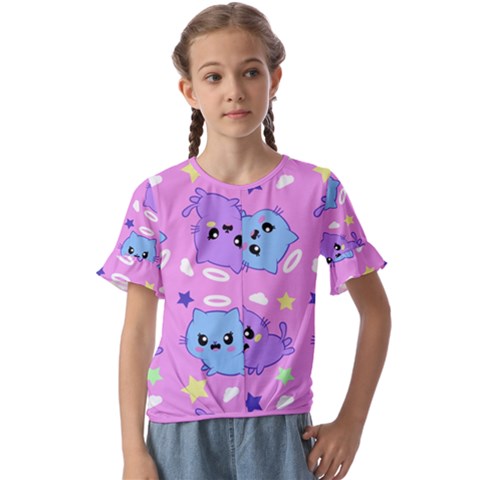 Seamless Pattern With Cute Kawaii Kittens Kids  Cuff Sleeve Scrunch Bottom Tee by Simbadda