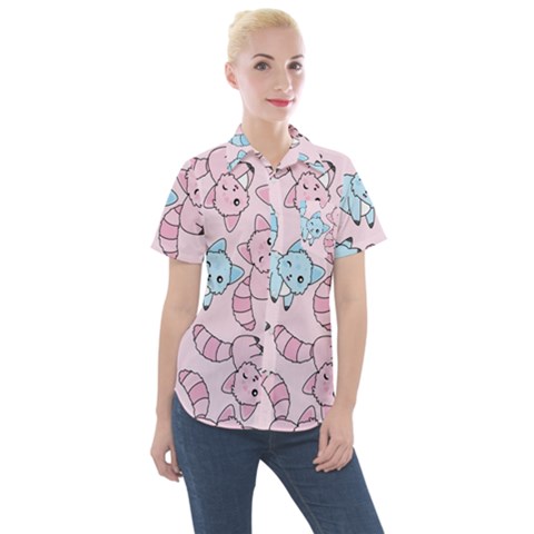 Children Pattern Design Women s Short Sleeve Pocket Shirt by Simbadda