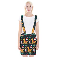 Funny Christmas Pattern Background Braces Suspender Skirt by Simbadda