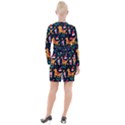 Funny Christmas Pattern Background Button Long Sleeve Dress View2