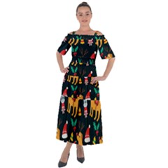 Funny Christmas Pattern Background Shoulder Straps Boho Maxi Dress  by Simbadda