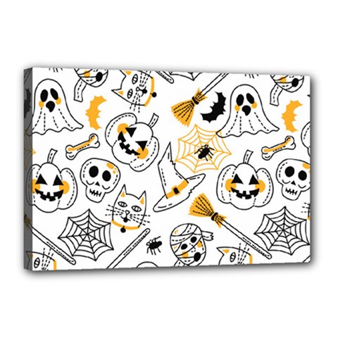 Funny Hand Drawn Halloween Pattern Canvas 18  X 12  (stretched) by Simbadda