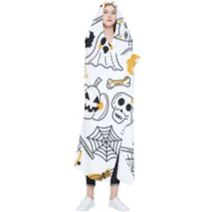 Funny Hand Drawn Halloween Pattern Wearable Blanket by Simbadda