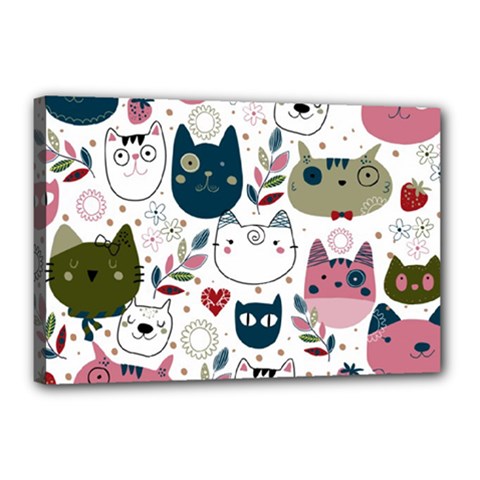 Pattern With Cute Cat Heads Canvas 18  X 12  (stretched) by Simbadda