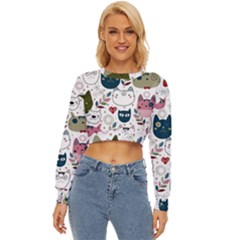 Pattern With Cute Cat Heads Lightweight Long Sleeve Sweatshirt by Simbadda