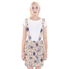 Cute Cats Doodle Seamless Pattern With Funny Characters Braces Suspender Skirt by Simbadda