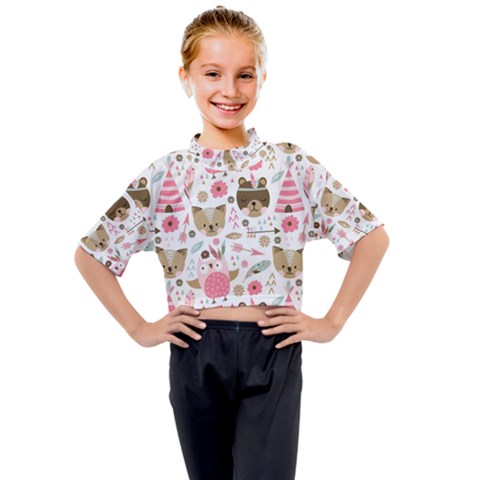 Pink Animals Pattern Kids Mock Neck Tee by Simbadda