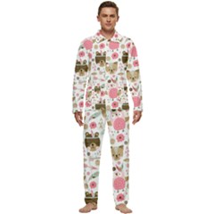 Pink Animals Pattern Men s Long Sleeve Velvet Pocket Pajamas Set by Simbadda