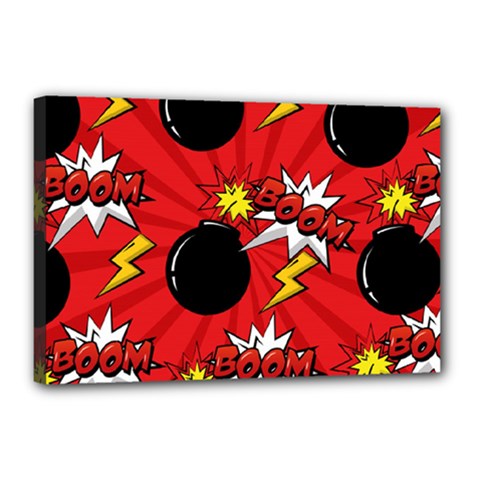 Pop Art Comic Pattern Bomb Boom Explosion Background Canvas 18  X 12  (stretched) by Simbadda