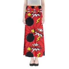 Pop Art Comic Pattern Bomb Boom Explosion Background Full Length Maxi Skirt by Simbadda