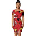 Pop Art Comic Pattern Bomb Boom Explosion Background Fitted Knot Split End Bodycon Dress View1