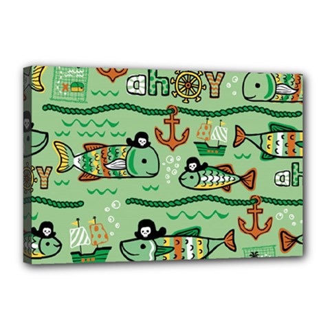 Seamless Pattern Fishes Pirates Cartoon Canvas 18  X 12  (stretched) by Simbadda