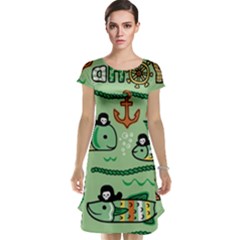 Seamless Pattern Fishes Pirates Cartoon Cap Sleeve Nightdress by Simbadda