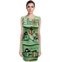 Seamless Pattern Fishes Pirates Cartoon Classic Sleeveless Midi Dress by Simbadda